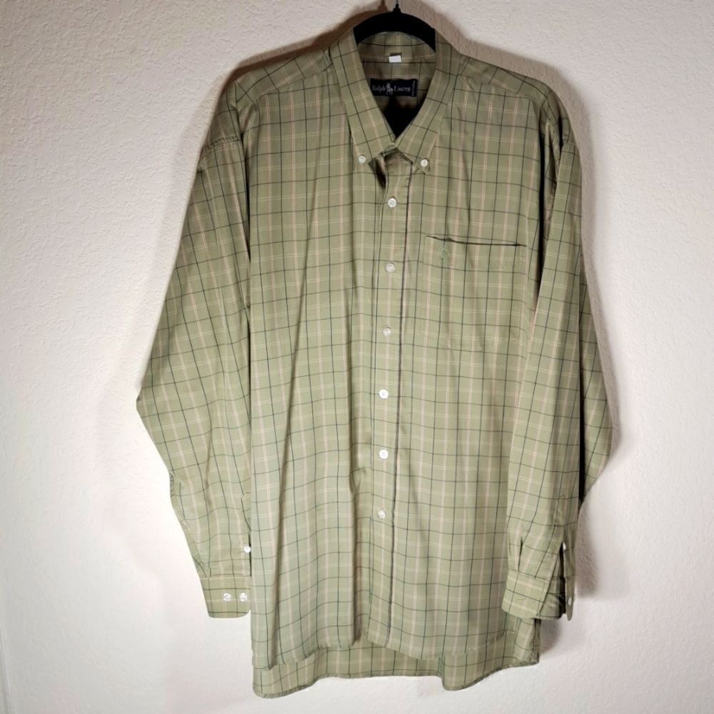 Ralph Lauren Men’s Shirt Green Plaid Button Down Collar Long Sleeve Pocket XXL